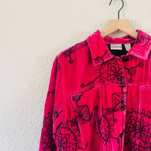 Vintage Hot Pink velvet Embroidered Shacket - Picture 1 of 10